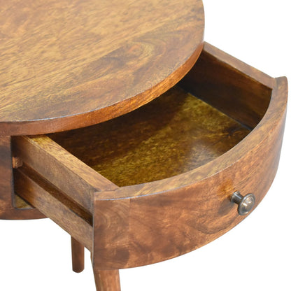 Collioure Chestnut Mango Wood Semi Circle Bedside Table with Drawer