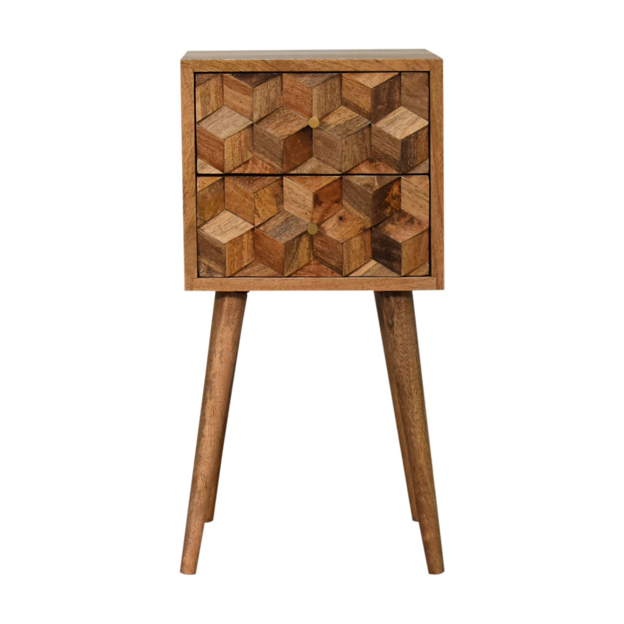Banyuls Mini Cube Carved 2 Drawer Bedside Table