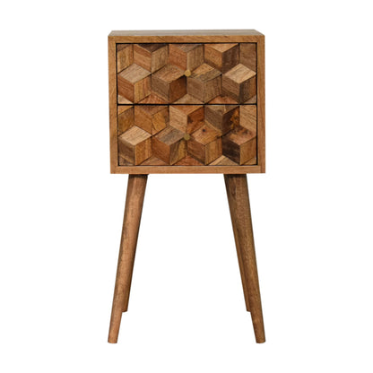 Banyuls Mini Cube Carved 2 Drawer Bedside Table