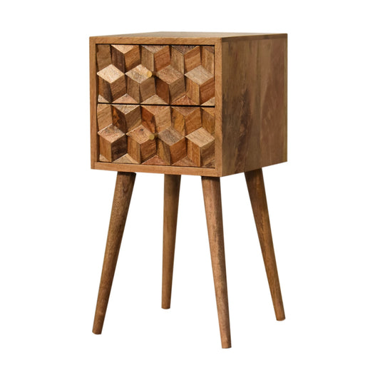 Banyuls Mini Cube Carved 2 Drawer Bedside Table