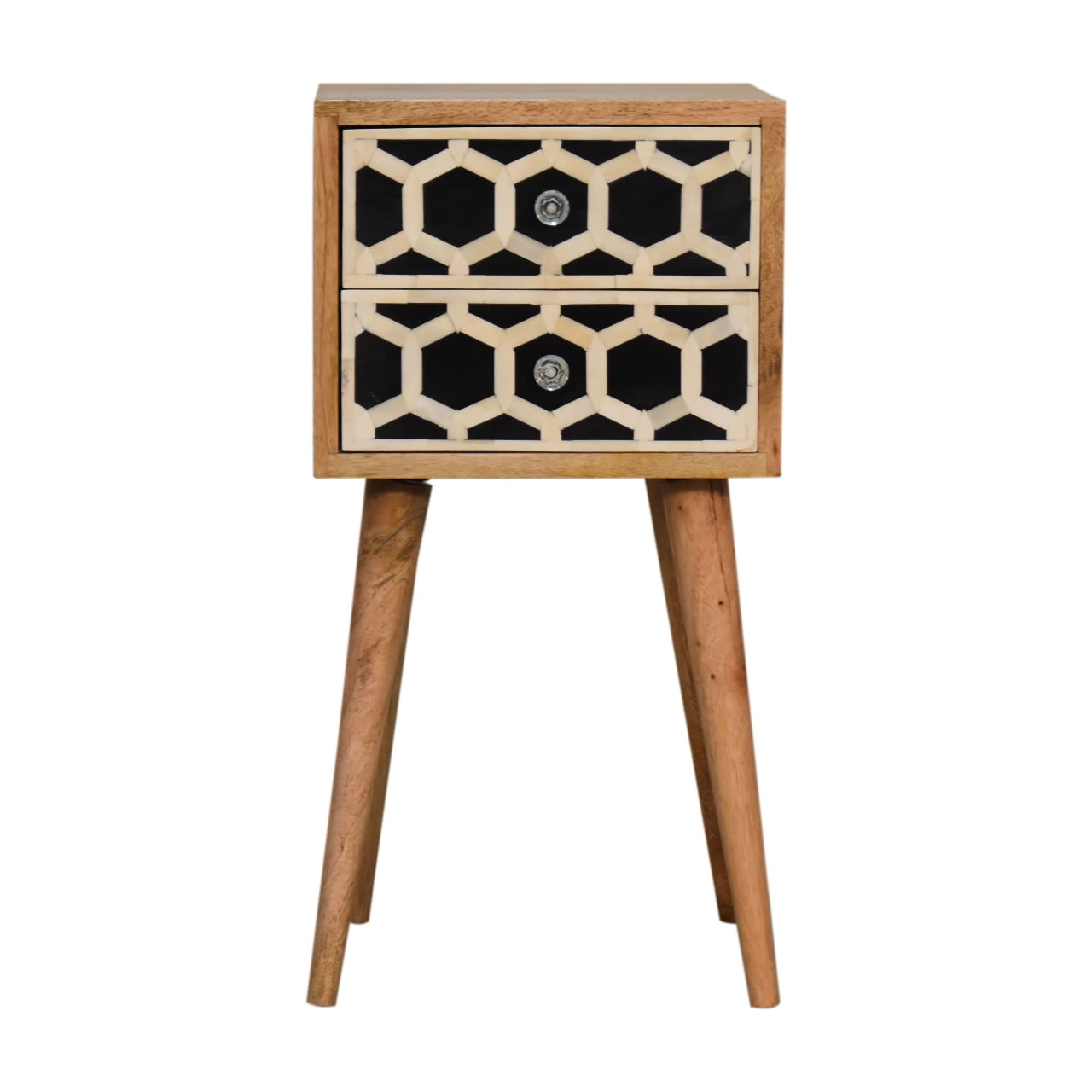 Valeggio Mini Mango Wood and Bone Inlay Bedside Table 2 Drawer