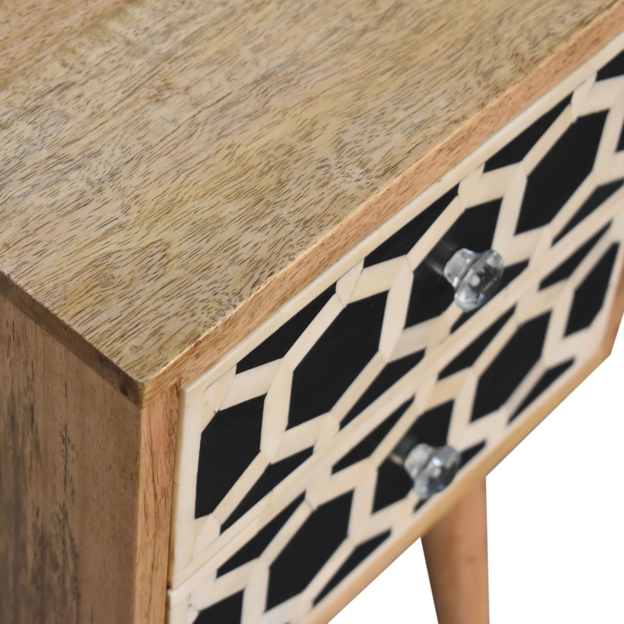 Valeggio Mini Mango Wood and Bone Inlay Bedside Table 2 Drawer