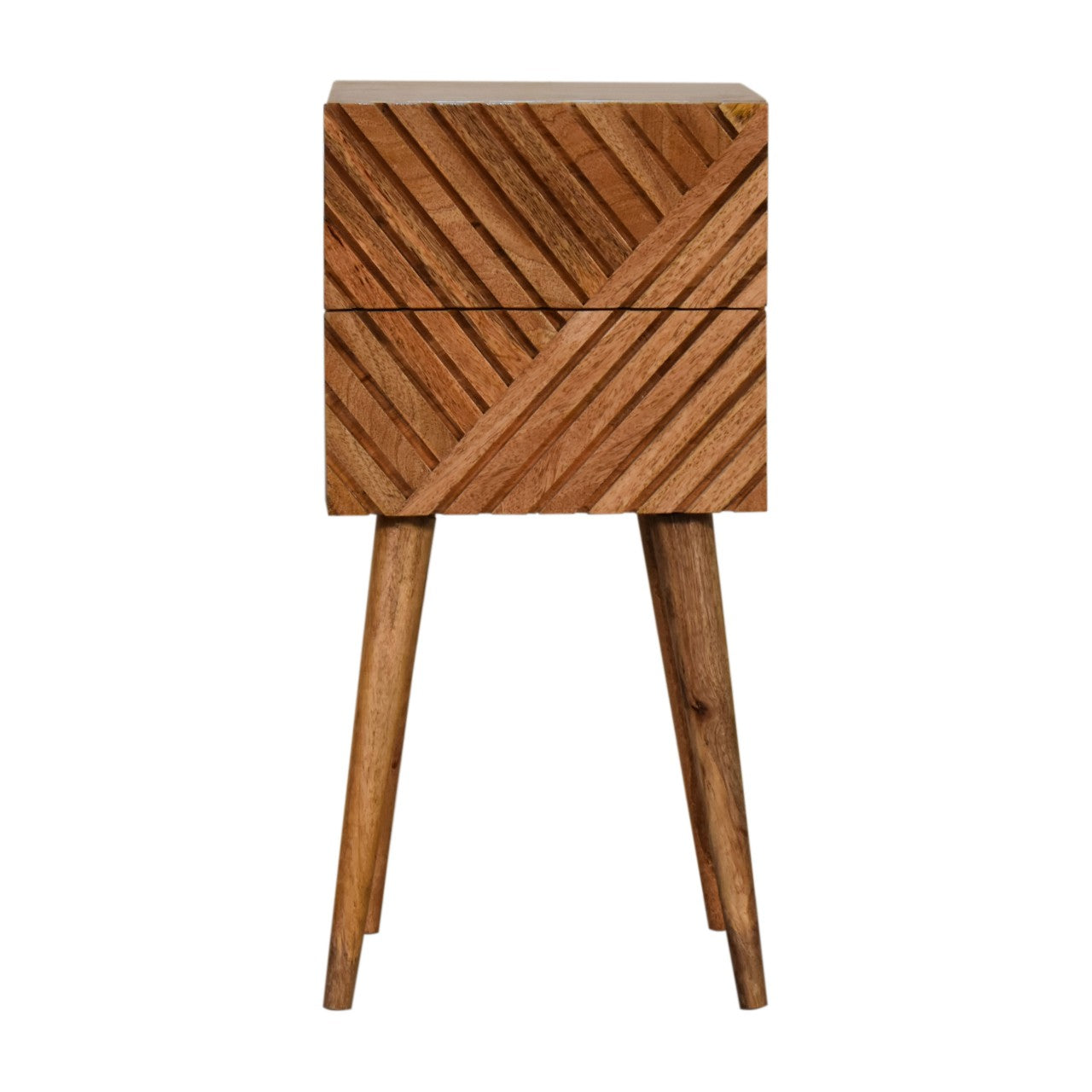Porquerolles Mini Carved Lines Mango Wood Bedside Table 2 Drawers