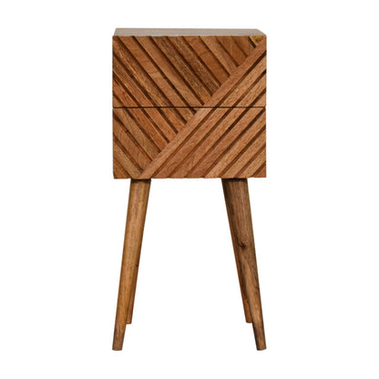 Porquerolles Mini Carved Lines Mango Wood Bedside Table 2 Drawers