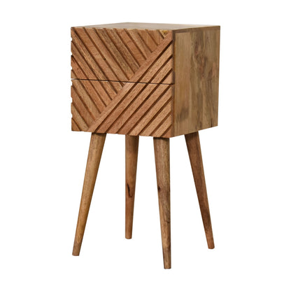 Porquerolles Mini Carved Lines Mango Wood Bedside Table 2 Drawers