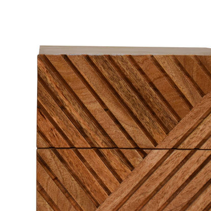 Porquerolles Mini Carved Lines Mango Wood Bedside Table 2 Drawers
