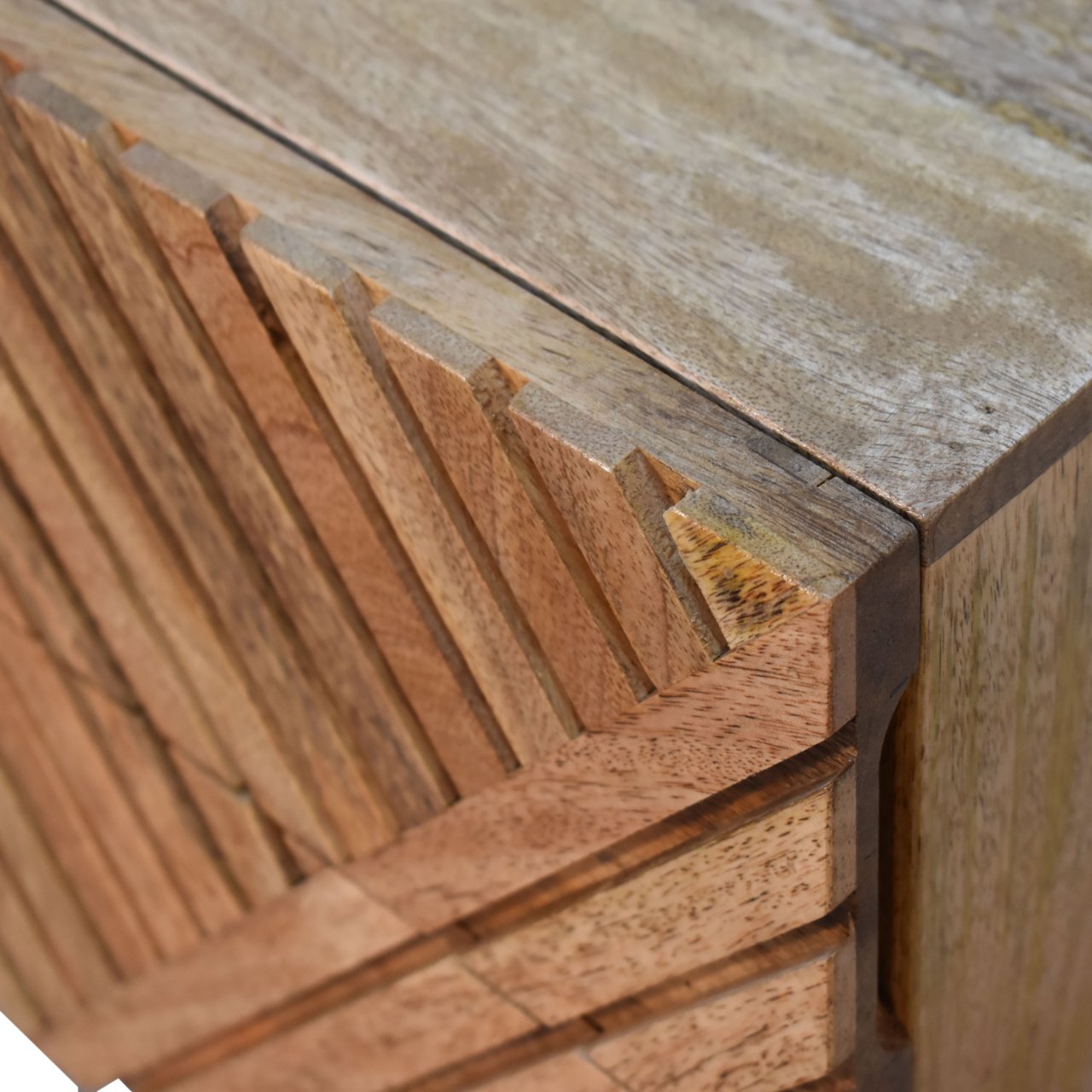 Porquerolles Mini Carved Lines Mango Wood Bedside Table 2 Drawers