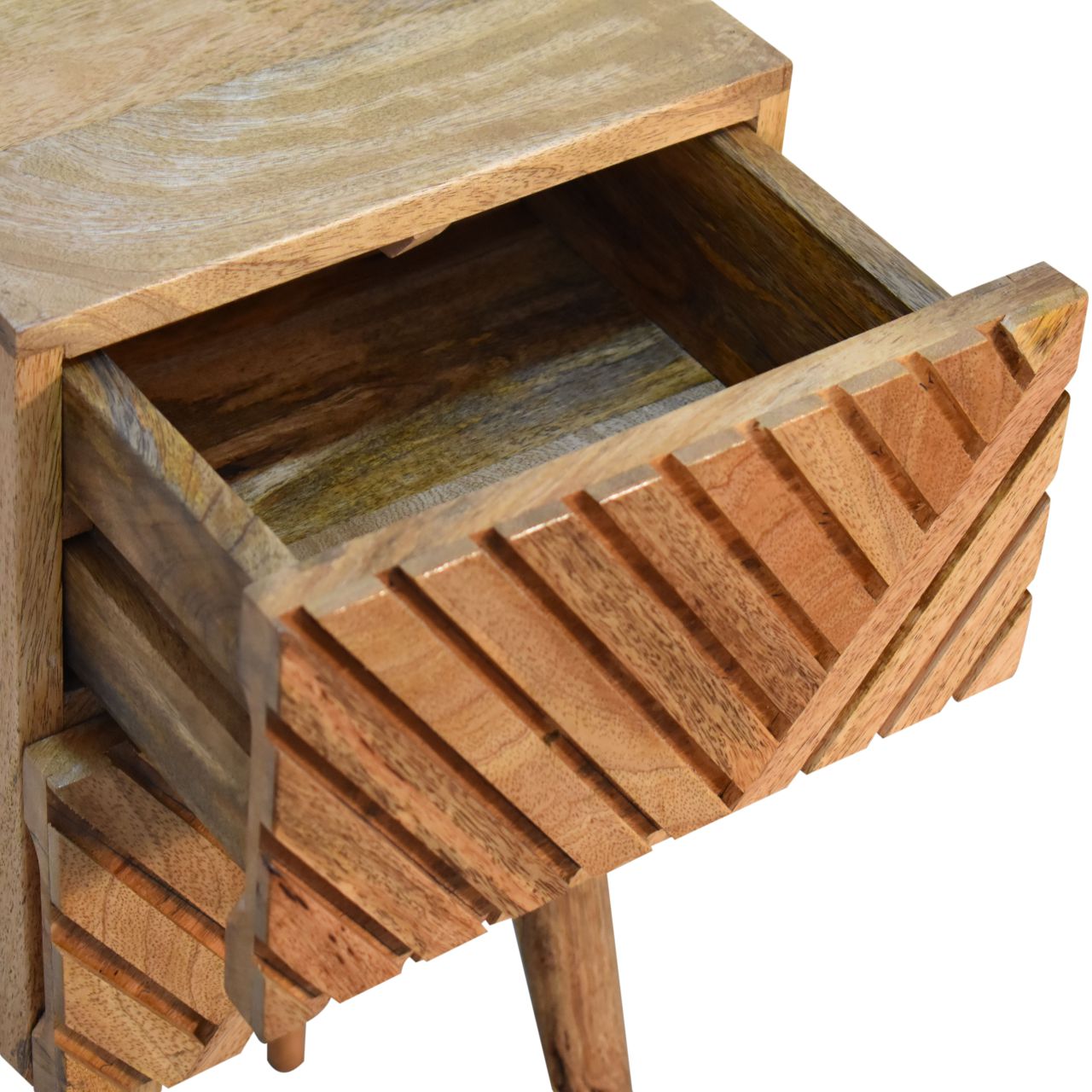 Porquerolles Mini Carved Lines Mango Wood Bedside Table 2 Drawers