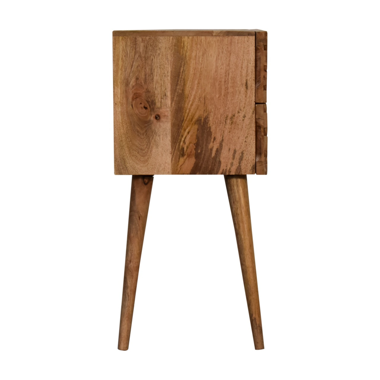 Porquerolles Mini Carved Lines Mango Wood Bedside Table 2 Drawers