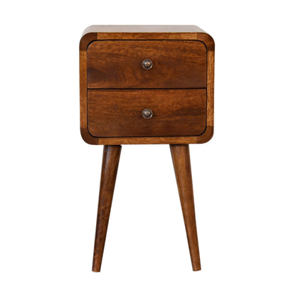 Venzone Mini Chestnut Mango Wood Curved Bedside Table 2 Drawers