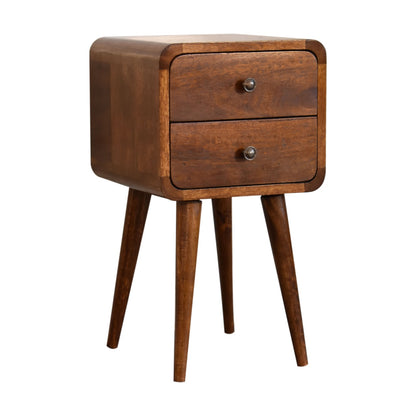 Venzone Mini Chestnut Mango Wood Curved Bedside Table 2 Drawers