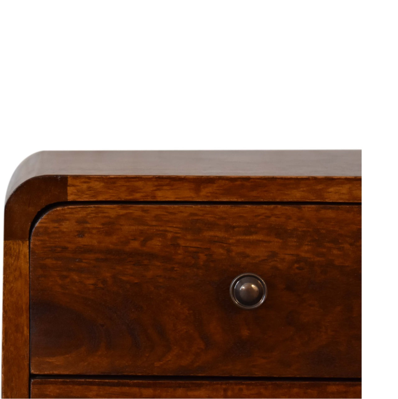 Venzone Mini Chestnut Mango Wood Curved Bedside Table 2 Drawers
