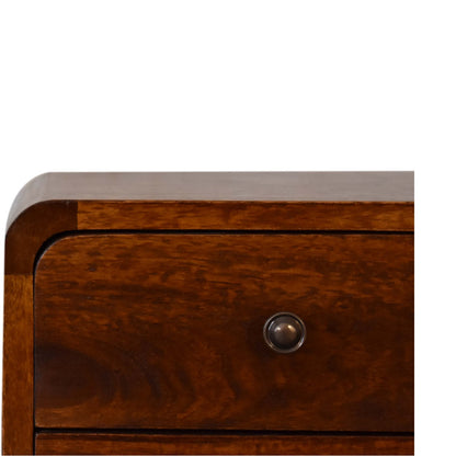 Venzone Mini Chestnut Mango Wood Curved Bedside Table 2 Drawers