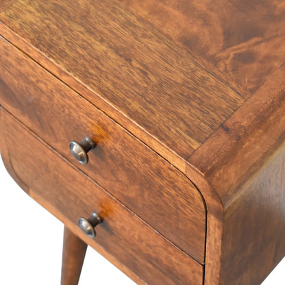 Venzone Mini Chestnut Mango Wood Curved Bedside Table 2 Drawers