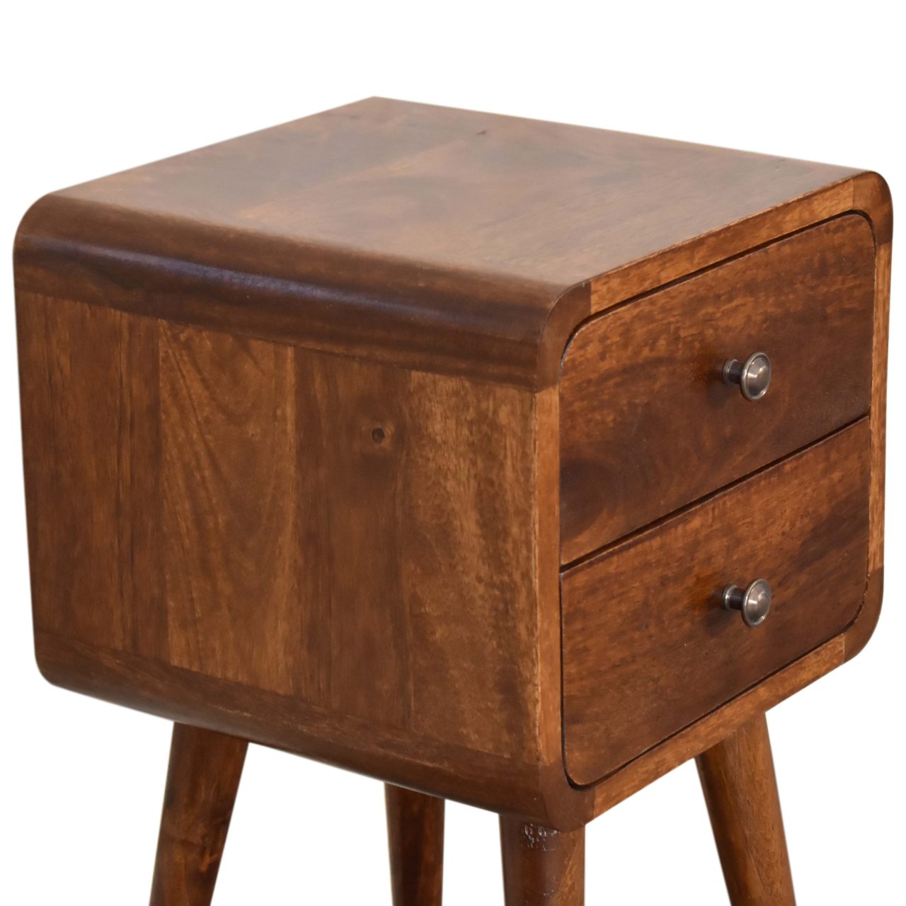 Venzone Mini Chestnut Mango Wood Curved Bedside Table 2 Drawers