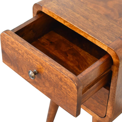 Venzone Mini Chestnut Mango Wood Curved Bedside Table 2 Drawers