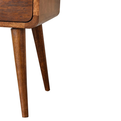 Venzone Mini Chestnut Mango Wood Curved Bedside Table 2 Drawers