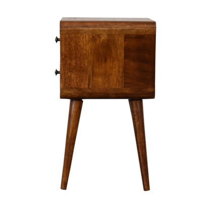 Venzone Mini Chestnut Mango Wood Curved Bedside Table 2 Drawers