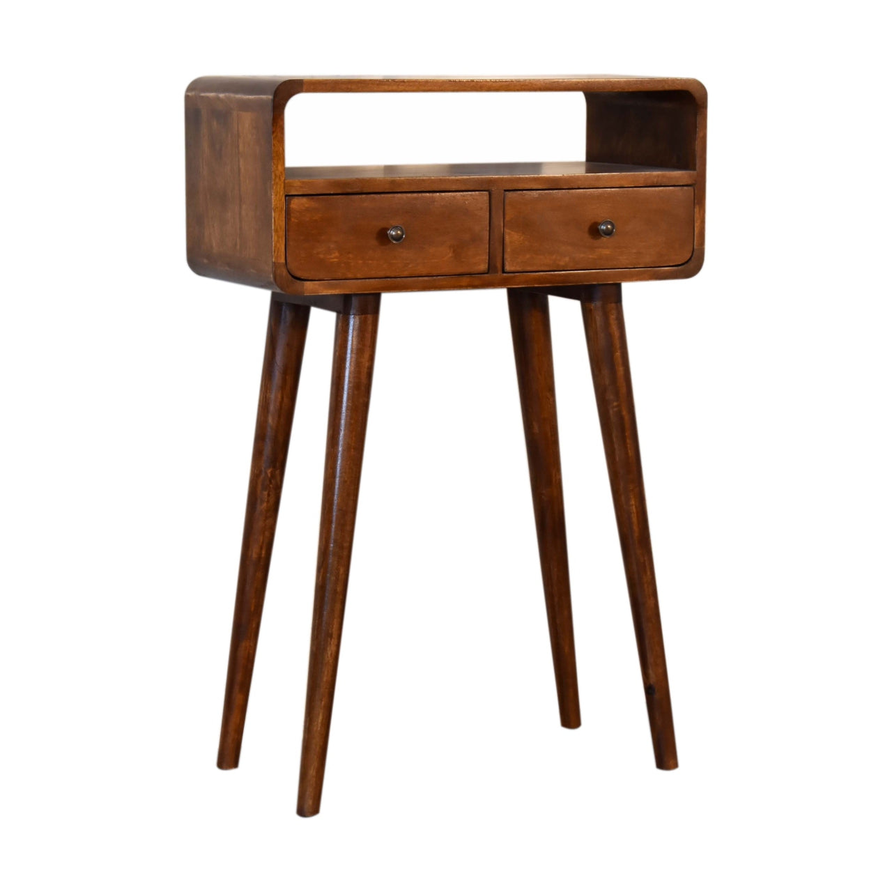 Venzone Mini Chestnut Console Table 2 Drawers and Open Shelf