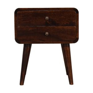 Chiusa Curved Dark Walnut Mango Wood Wide Bedside Table 2 Drawers