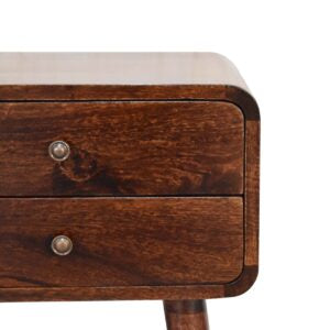 Chiusa Curved Dark Walnut Mango Wood Wide Bedside Table 2 Drawers