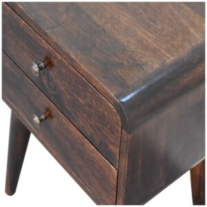 Chiusa Curved Dark Walnut Mango Wood Wide Bedside Table 2 Drawers