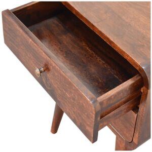 Chiusa Curved Dark Walnut Mango Wood Wide Bedside Table 2 Drawers