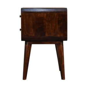 Chiusa Curved Dark Walnut Mango Wood Wide Bedside Table 2 Drawers