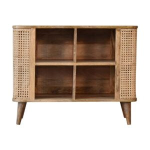 Molveno Natural Rattan and Mango Wood Open Double Cabinet with Storage Shelves