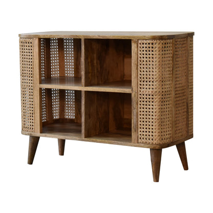 Molveno Natural Rattan and Mango Wood Open Double Cabinet with Storage Shelves