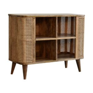 Molveno Natural Rattan and Mango Wood Open Double Cabinet with Storage Shelves