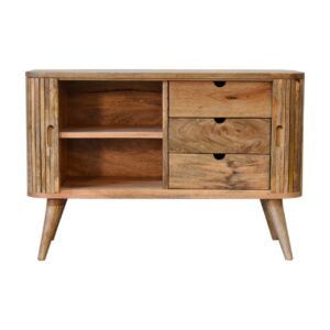 Anthropology Textured Slatted Mango Wood Sideboard Cut Out Handles
