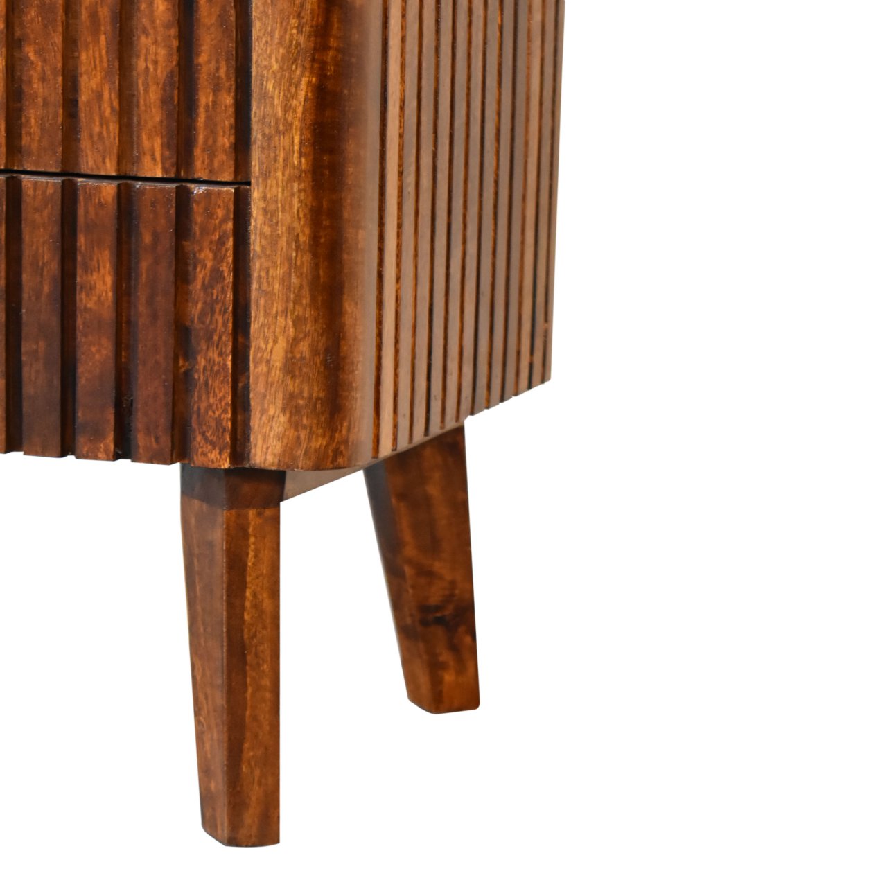 Brisighella Slatted Retro Mango Wood Bedside Table 2 Drawers Open Shelf