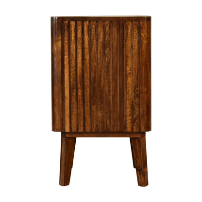 Brisighella Slatted Retro Mango Wood Bedside Table 2 Drawers Open Shelf