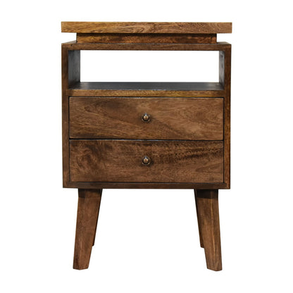 Giverny Mango Wood Platform Bedside Table Drawers 2 Drawers Open Shelf