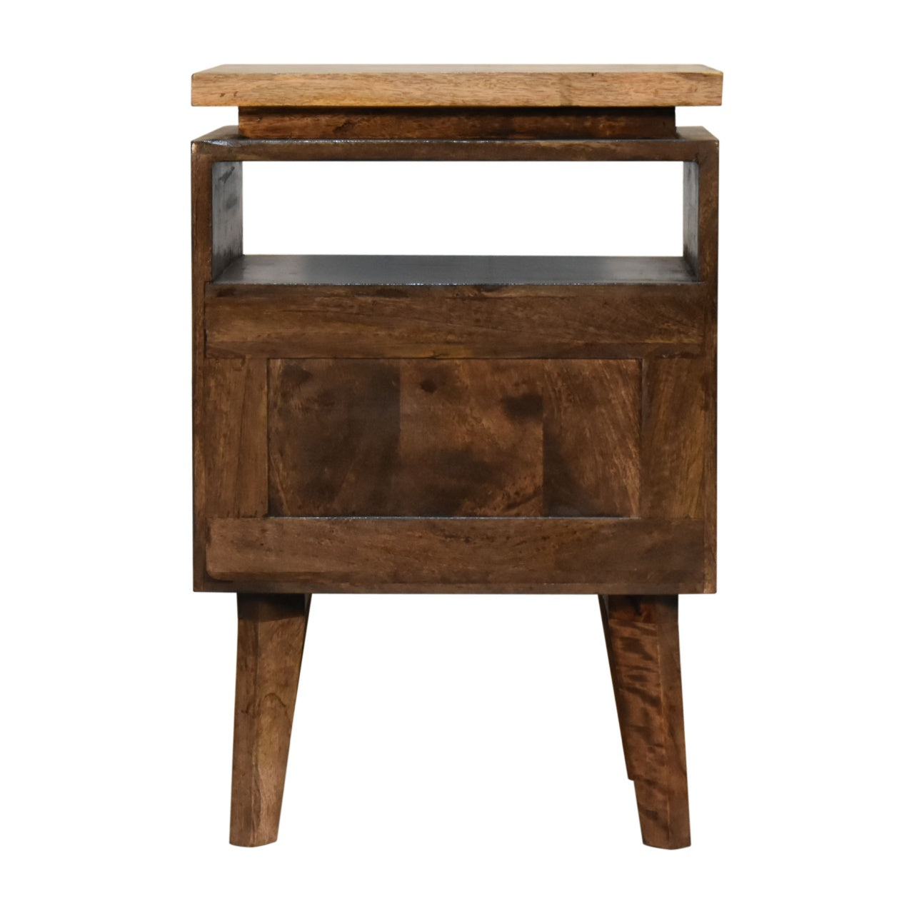Giverny Mango Wood Platform Bedside Table Drawers 2 Drawers Open Shelf