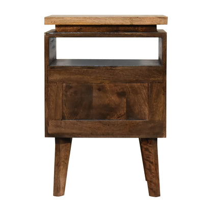 Giverny Mango Wood Platform Bedside Table Drawers 2 Drawers Open Shelf