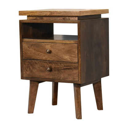 Giverny Mango Wood Platform Bedside Table Drawers 2 Drawers Open Shelf