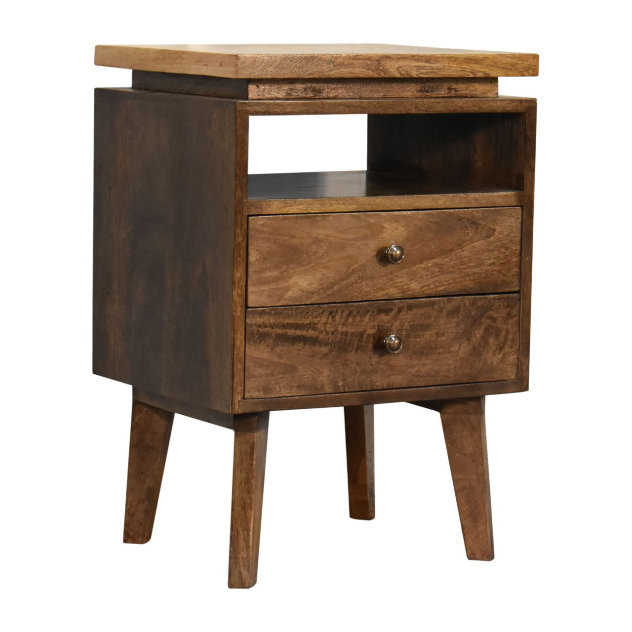 Giverny Mango Wood Platform Bedside Table Drawers 2 Drawers Open Shelf