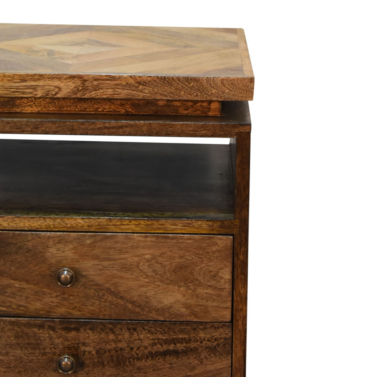 Giverny Mango Wood Platform Bedside Table Drawers 2 Drawers Open Shelf