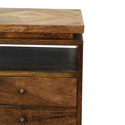 Giverny Mango Wood Platform Bedside Table Drawers 2 Drawers Open Shelf