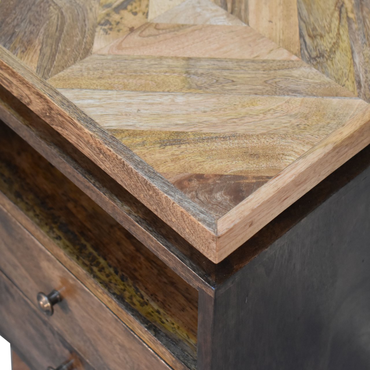 Giverny Mango Wood Platform Bedside Table Drawers 2 Drawers Open Shelf