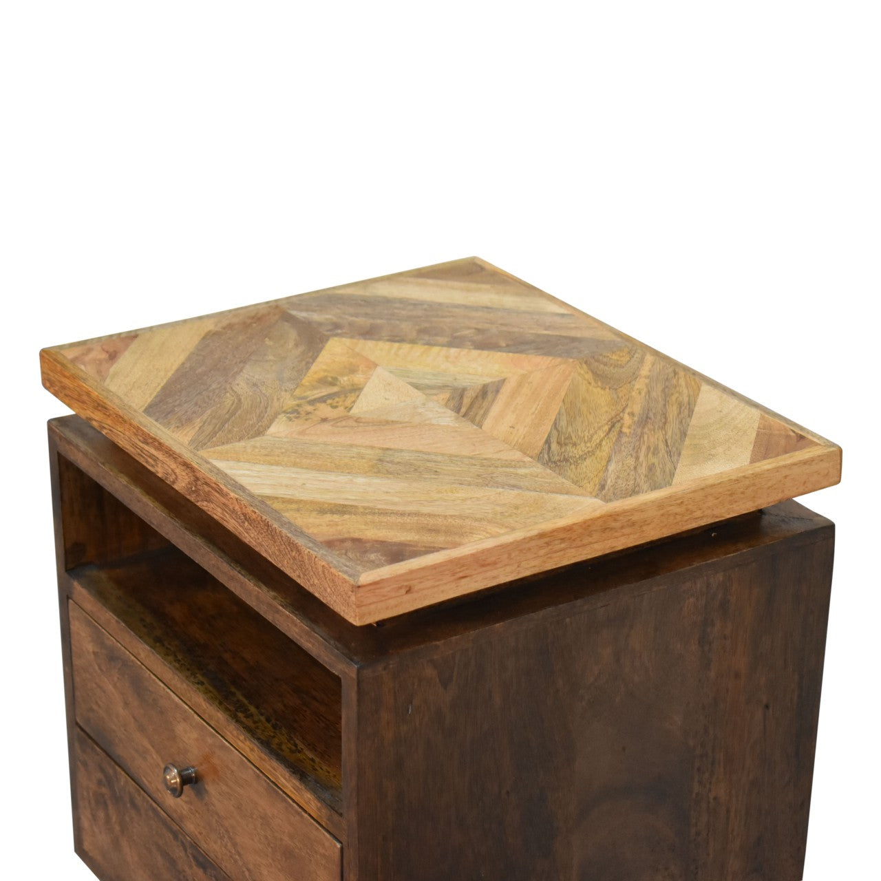 Giverny Mango Wood Platform Bedside Table Drawers 2 Drawers Open Shelf