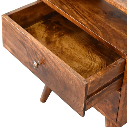 Camogli Mid-Century Chestnut Mango Wood Bedside 2 Drawers Open Shelf