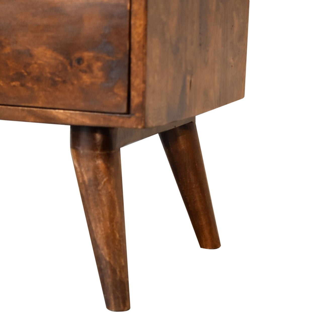 Camogli Mid-Century Chestnut Mango Wood Bedside 2 Drawers Open Shelf