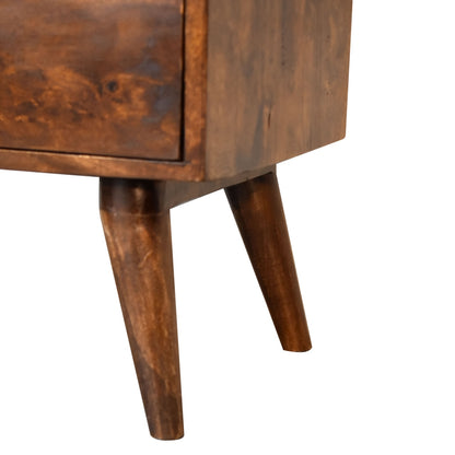 Camogli Mid-Century Chestnut Mango Wood Bedside 2 Drawers Open Shelf