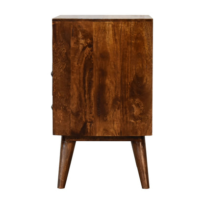 Camogli Mid-Century Chestnut Mango Wood Bedside 2 Drawers Open Shelf