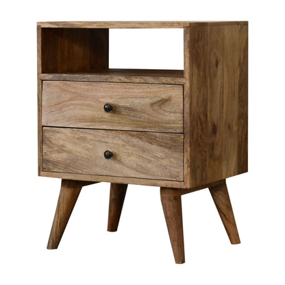 Megeve Classic Natural Oak Mango Wood Bedside Table 2 Drawers Open Shelf