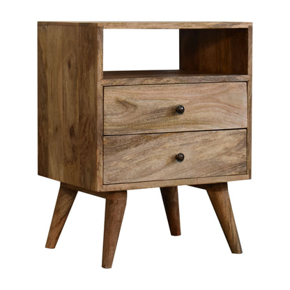 Megeve Classic Natural Oak Mango Wood Bedside Table 2 Drawers Open Shelf