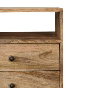 Megeve Classic Natural Oak Mango Wood Bedside Table 2 Drawers Open Shelf